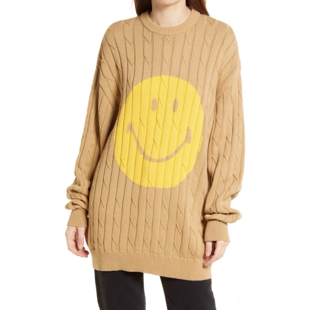 SMILEY x JOSHUA'S Unisex Tan Cable Knit Cotton Sweater